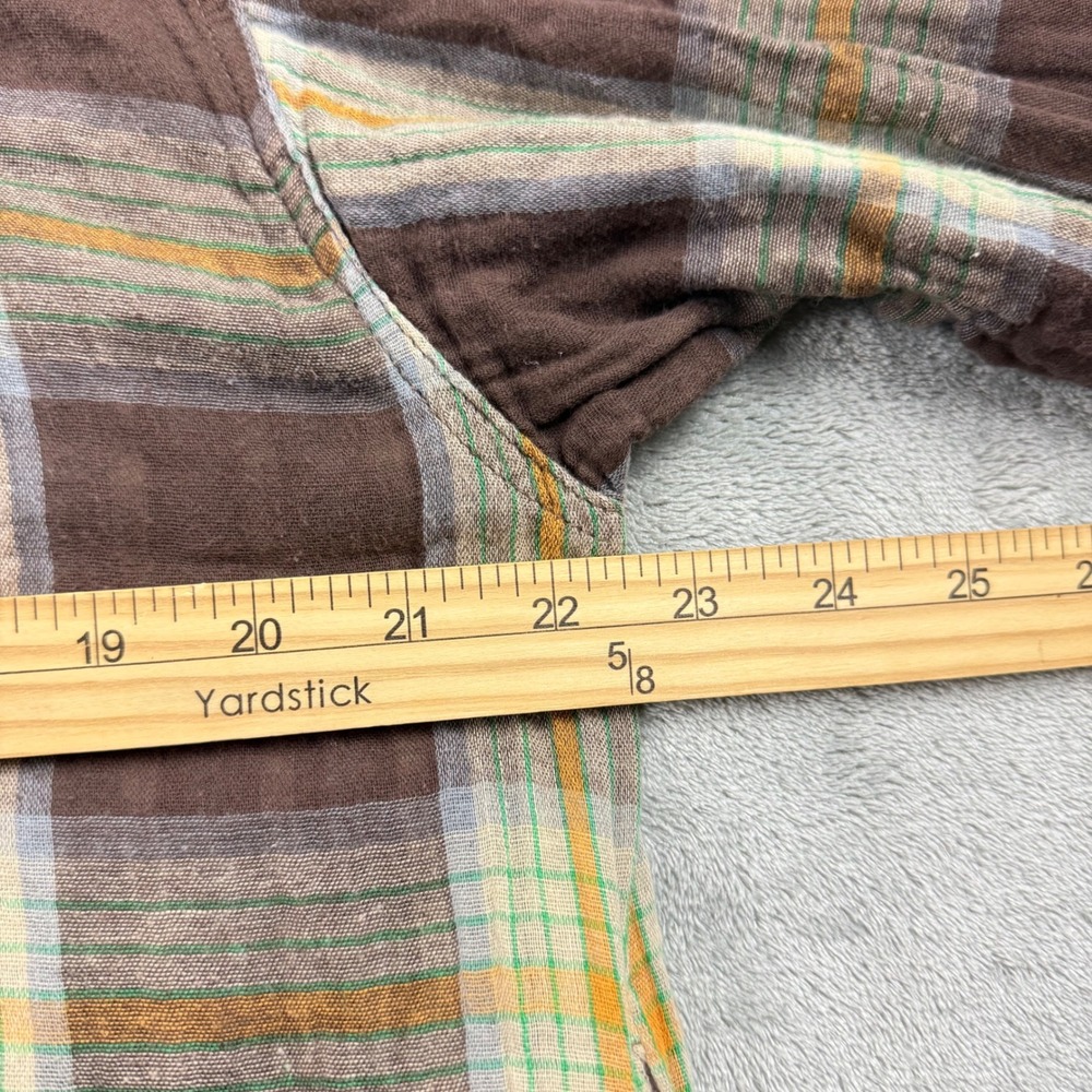 Oli & Hali Plaid Shirt Dress Womens Medium Brown Cotton Gauze Good Frayed Hem - Picture 7 of 7